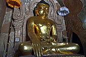 Bagan Myanmar. Htilominlo temple. Main Buddha statue of the ground floor. 